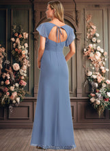 Load image into Gallery viewer, Kallie A-line V-Neck Floor-Length Chiffon Bridesmaid Dress With Ruffle XXCP0025729