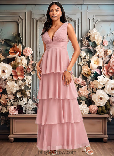 Nevaeh A-line V-Neck Floor-Length Chiffon Bridesmaid Dress XXCP0025749