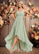 Load image into Gallery viewer, Nathalia A-line V-Neck Asymmetrical Chiffon Bridesmaid Dress XXCP0025809