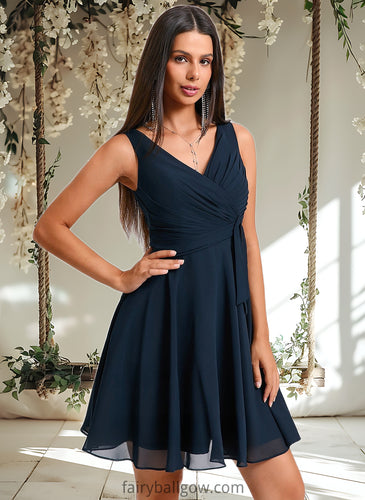 Miracle A-line V-Neck Short Chiffon Homecoming Dress With Pleated XXCP0025644