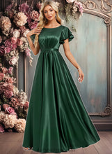 Load image into Gallery viewer, Jazmine A-line Scoop Floor-Length Stretch Satin Bridesmaid Dress With Ruffle XXCP0025770