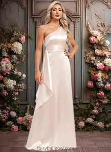 Maisie A-line One Shoulder Floor-Length Stretch Satin Bridesmaid Dress With Ruffle XXCP0025818