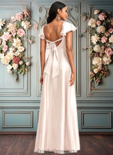 Load image into Gallery viewer, Alisa A-line V-Neck Floor-Length Stretch Satin Bridesmaid Dress With Bow XXCP0025759