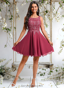 Sienna A-line Scoop Short Chiffon Homecoming Dress With Sequins Appliques Lace XXCP0025681