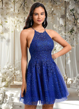 Load image into Gallery viewer, Sue A-line Scoop Short Tulle Lace Homecoming Dress With Sequins XXCP0025688