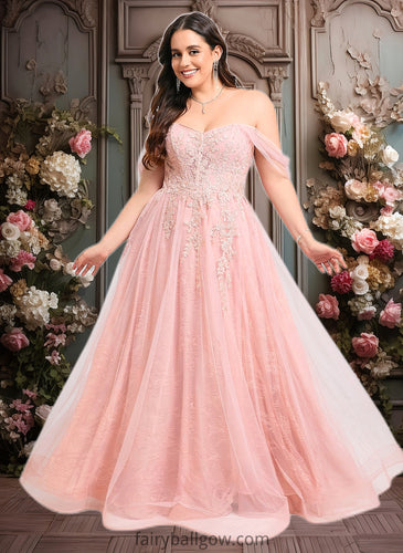 Elisabeth A-line Sweetheart Off the Shoulder Floor-Length Tulle Floral Lace Prom Dresses With Appliques Lace XXCP0025870