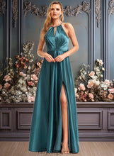 Load image into Gallery viewer, Esperanza A-line Halter Floor-Length Stretch Satin Bridesmaid Dress XXCP0025731