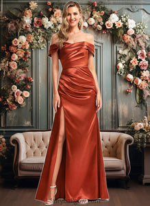 Muriel A-line Off the Shoulder Floor-Length Stretch Satin Bridesmaid Dress XXCP0025757