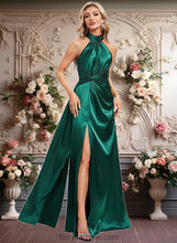 Load image into Gallery viewer, Lena A-line Halter Floor-Length Stretch Satin Bridesmaid Dress With Ruffle XXCP0025817