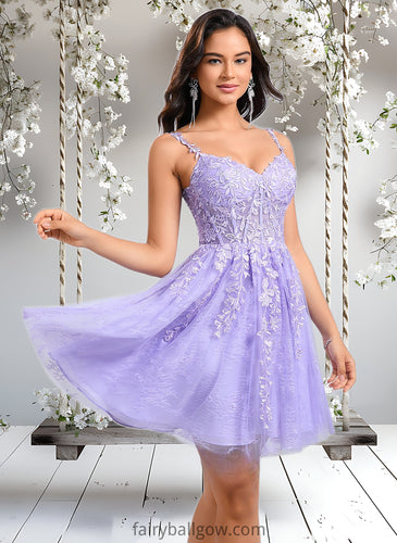 Siena A-line V-Neck Short Tulle Lace Homecoming Dress XXCP0025640