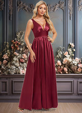 Load image into Gallery viewer, Quinn A-line V-Neck Floor-Length Stretch Satin Bridesmaid Dress XXCP0025771