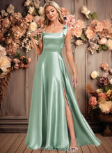 Load image into Gallery viewer, Seraphina A-line Square Floor-Length Stretch Satin Bridesmaid Dress With Bow XXCP0025788