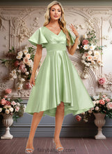 Load image into Gallery viewer, Chasity A-line V-Neck Asymmetrical Satin Bridesmaid Dress With Ruffle XXCP0025776