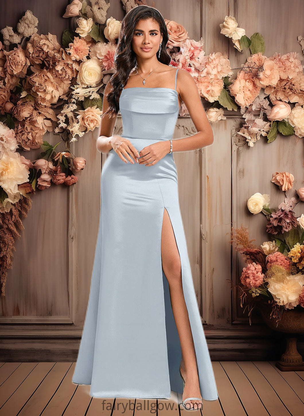 Desirae Trumpet/Mermaid Off the Shoulder Square Floor-Length Satin Prom Dresses With Ruffle XXCP0025883