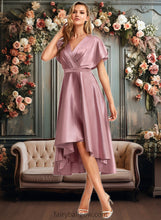 Load image into Gallery viewer, Sarah A-line V-Neck Asymmetrical Stretch Satin Bridesmaid Dress XXCP0025752