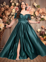 Load image into Gallery viewer, Kailey A-line Off the Shoulder Floor-Length Satin Prom Dresses With Pleated XXCP0025851