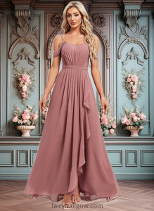 Lainey A-line Cold Shoulder Asymmetrical Chiffon Bridesmaid Dress XXCP0025823