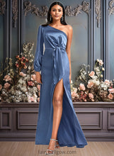 Load image into Gallery viewer, Jeanie A-line One Shoulder Floor-Length Stretch Satin Bridesmaid Dress With Bow XXCP0025730