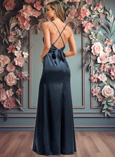 Load image into Gallery viewer, Nadine A-line V-Neck Floor-Length Stretch Satin Bridesmaid Dress XXCP0025734