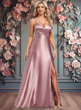 Load image into Gallery viewer, Aliza A-line V-Neck Floor-Length Stretch Satin Bridesmaid Dress XXCP0025822