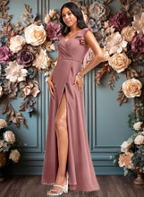 Load image into Gallery viewer, Abbey A-line V-Neck Floor-Length Chiffon Bridesmaid Dress With Ruffle XXCP0025751