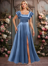 Load image into Gallery viewer, Maritza A-line Square Floor-Length Stretch Satin Bridesmaid Dress With Ruffle XXCP0025769