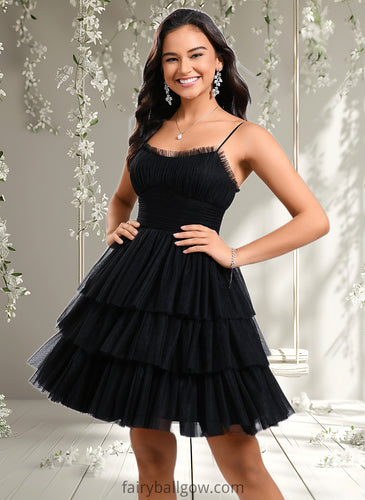 Arely Ball-Gown/Princess Scoop Short Tulle Homecoming Dress With Pleated Ruffle XXCP0025648