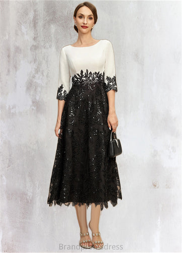 Alyssa A-line Scoop Tea-Length Chiffon Lace Mother of the Bride Dress With Sequins XXC126P0021903