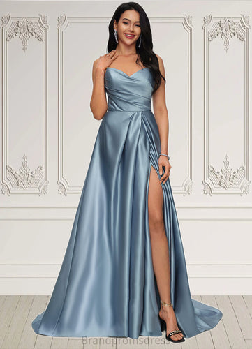 Imani Ball-Gown/Princess V-Neck Sweep Train Satin Prom Dresses XXCP0022191