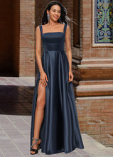 Load image into Gallery viewer, Jess A-line Straight Floor-Length Satin Prom Dresses With Bow XXCP0022195