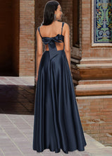 Load image into Gallery viewer, Jess A-line Straight Floor-Length Satin Prom Dresses With Bow XXCP0022195