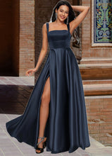 Load image into Gallery viewer, Jess A-line Straight Floor-Length Satin Prom Dresses With Bow XXCP0022195