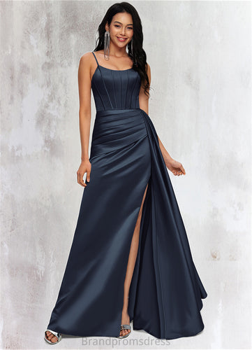 Laney Sheath/Column Scoop Floor-Length Satin Prom Dresses XXCP0022196