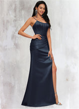 Load image into Gallery viewer, Laney Sheath/Column Scoop Floor-Length Satin Prom Dresses XXCP0022196