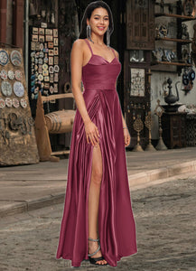 Emelia A-line V-Neck Floor-Length Satin Prom Dresses XXCP0022197