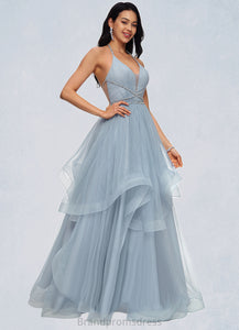 Yvonne Ball-Gown/Princess Halter V-Neck Floor-Length Tulle Prom Dresses With Beading Rhinestone Sequins XXCP0022199