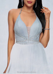 Yvonne Ball-Gown/Princess Halter V-Neck Floor-Length Tulle Prom Dresses With Beading Rhinestone Sequins XXCP0022199