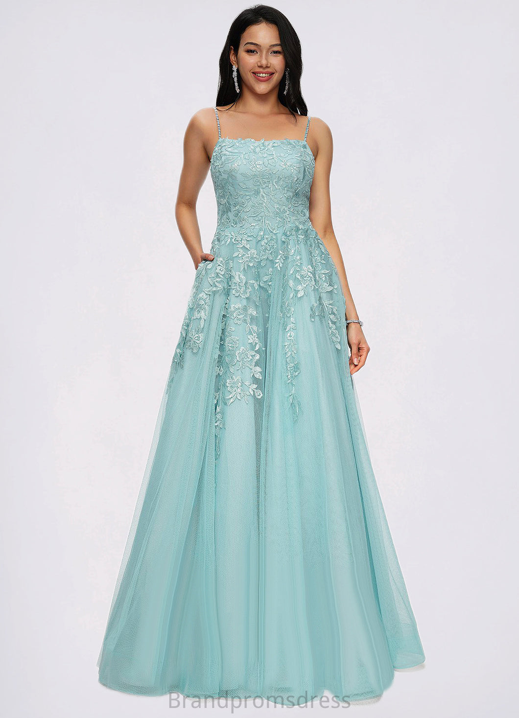 Kirsten Ball-Gown/Princess Straight Floor-Length Tulle Prom Dresses With Appliques Lace Sequins XXCP0022206