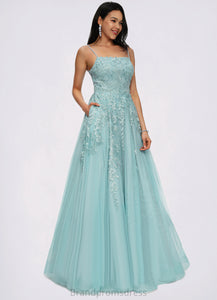 Kirsten Ball-Gown/Princess Straight Floor-Length Tulle Prom Dresses With Appliques Lace Sequins XXCP0022206