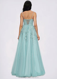 Kirsten Ball-Gown/Princess Straight Floor-Length Tulle Prom Dresses With Appliques Lace Sequins XXCP0022206