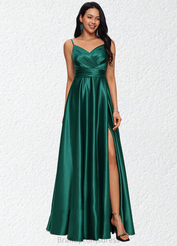 Juliette A-line V-Neck Floor-Length Stretch Satin Prom Dresses XXCP0022211