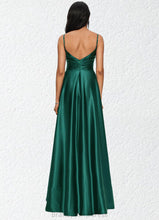 Load image into Gallery viewer, Juliette A-line V-Neck Floor-Length Stretch Satin Prom Dresses XXCP0022211