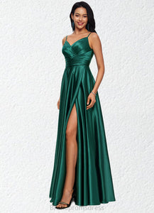 Juliette A-line V-Neck Floor-Length Stretch Satin Prom Dresses XXCP0022211