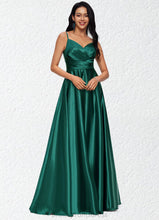 Load image into Gallery viewer, Juliette A-line V-Neck Floor-Length Stretch Satin Prom Dresses XXCP0022211