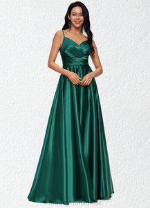 Juliette A-line V-Neck Floor-Length Stretch Satin Prom Dresses XXCP0022211