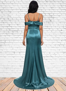 Maryjane Trumpet/Mermaid V-Neck Sweep Train Stretch Satin Prom Dresses With Beading Rhinestone Sequins XXCP0022213