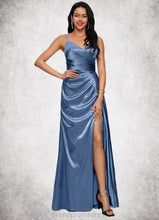 Load image into Gallery viewer, Deanna Sheath/Column V-Neck Floor-Length Stretch Satin Prom Dresses With Pleated XXCP0022214