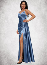 Load image into Gallery viewer, Deanna Sheath/Column V-Neck Floor-Length Stretch Satin Prom Dresses With Pleated XXCP0022214