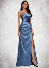 Load image into Gallery viewer, Deanna Sheath/Column V-Neck Floor-Length Stretch Satin Prom Dresses With Pleated XXCP0022214