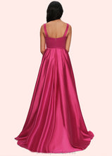 Load image into Gallery viewer, Aria Ball-Gown/Princess V-Neck Sweep Train Satin Prom Dresses XXCP0022215